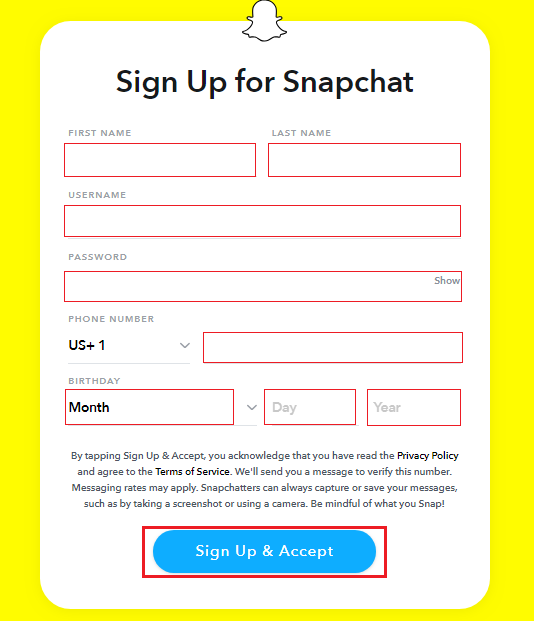 create a new Snapchat account
